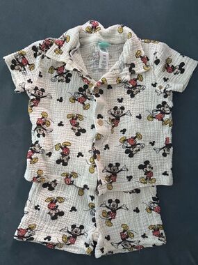 Disney White Mickey Mouse Muslin Set with Red and Yellow Accents
